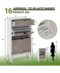 gaomon Shoe Storage Cabinet with 2 Flip Drawers, Entrance Wooden Shoe Rack with Iron Legs,Farmhouse Fluted Shoe Organizer for Entryway,Hallway,Foyer(W