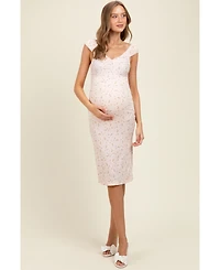 Pinkblush Maternity Pink Floral Ditsy Cap Sleeve Side Slit Midi Dress