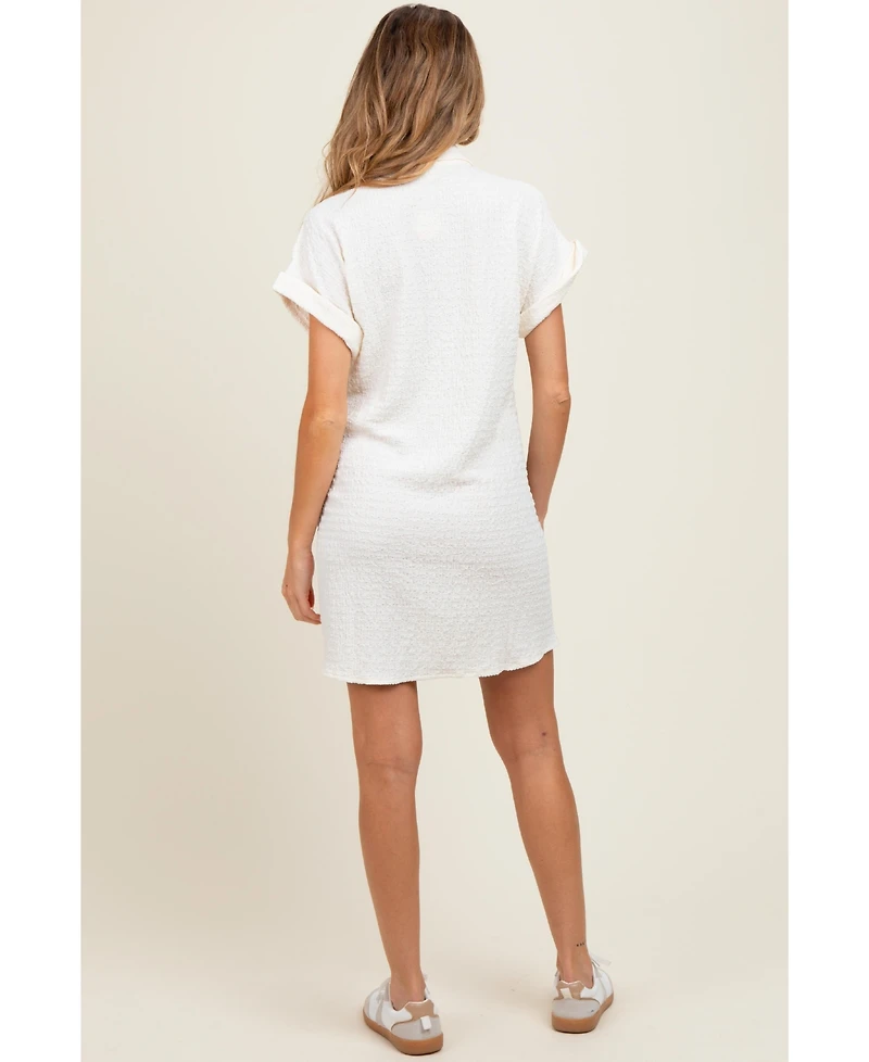 Pinkblush Ivory Textured Short Sleeve Button Down Maternity Shirt Dress