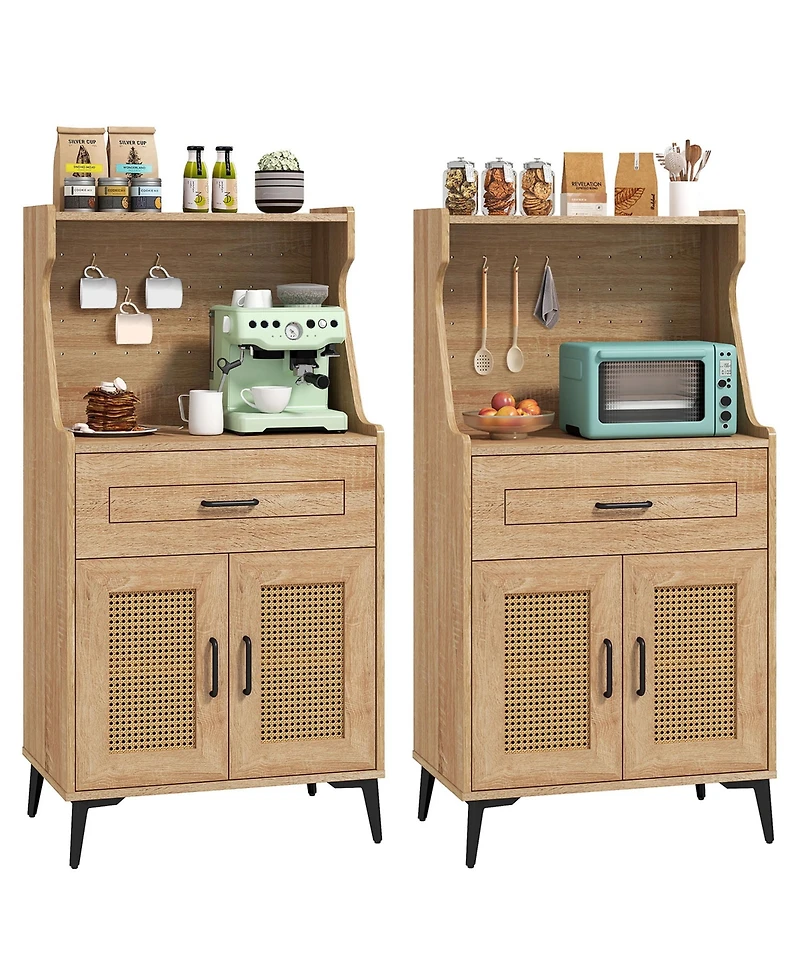 Gymax 2PCS Coffee Bar Cabinet w/Pegboard Storage Drawer & Shelf Buffet Sideboard