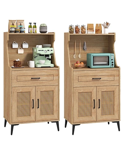 Gymax 2PCS Coffee Bar Cabinet w/Pegboard Storage Drawer & Shelf Buffet Sideboard