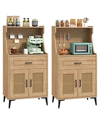 Gymax 2PCS Coffee Bar Cabinet w/Pegboard Storage Drawer & Shelf Buffet Sideboard