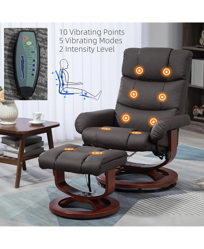 Homcom Pu Leather Massage Recliner with Ottoman and Remote,