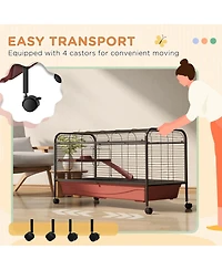 PawHut 48" L Small Animal Cage Rabbit Hutch with Feeder