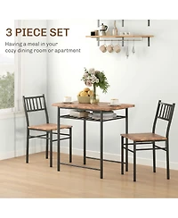 Homcom 3-Piece Small Dining Table Set with Built-in Storage Rack,