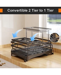 Dish Drying Rack,Extendable Dish Rack with Cutlery Holder, Anti-Rust Black Dish Racks for Kitchen Counter