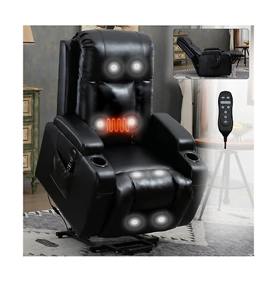 Maison Boucle Electric Power Lift Recliner Chair with Massage & Heat, Faux Leather Reclining Chair with Remote & Usb Port-Maison Boucle