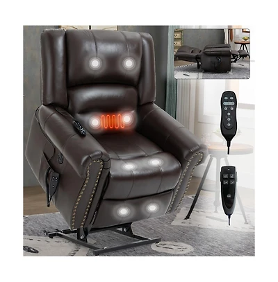 Maison Boucle Dual Motor Power Lift Recliner with Massage & Heat, Leather Electric Chair Usb Infinite Positions-Maison