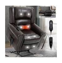 Maison Boucle Dual Motor Power Lift Recliner with Massage & Heat, Leather Electric Chair Usb Infinite Positions-Maison