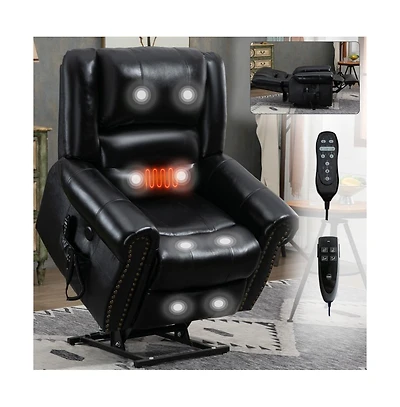 Maison Boucle Dual Motor Power Lift Recliner with Massage & Heat, Leather Electric Chair Usb Infinite Positions-Maison