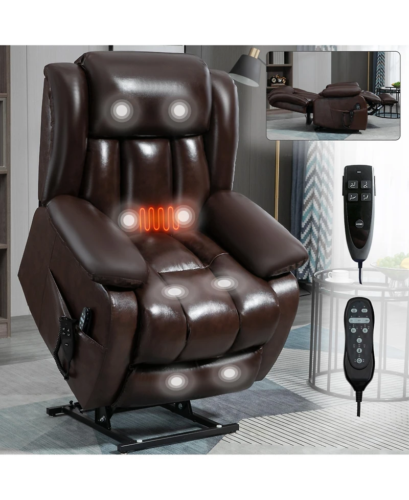 Maison Boucle Genuine Leather Power Lift Recliner for Seniors, Dual Motor Chair with 8-Point Massage, Heat & Infinite Position-Maison