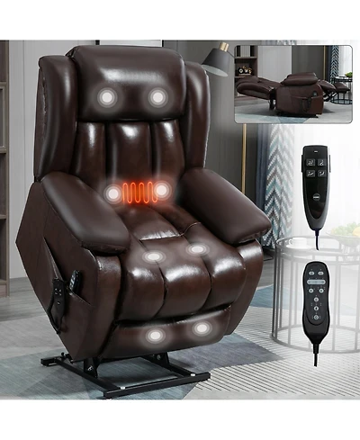 Maison Boucle Genuine Leather Power Lift Recliner for Seniors, Dual Motor Chair with 8-Point Massage, Heat & Infinite Position-Maison