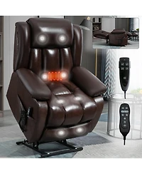 Maison Boucle Genuine Leather Power Lift Recliner for Seniors, Dual Motor Chair with 8-Point Massage, Heat & Infinite Position-Maison