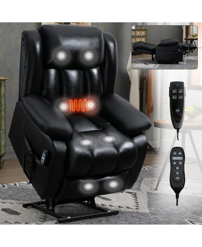 Maison Boucle Genuine Leather Power Lift Recliner for Seniors, Dual Motor Chair with 8-Point Massage, Heat & Infinite Position-Maison