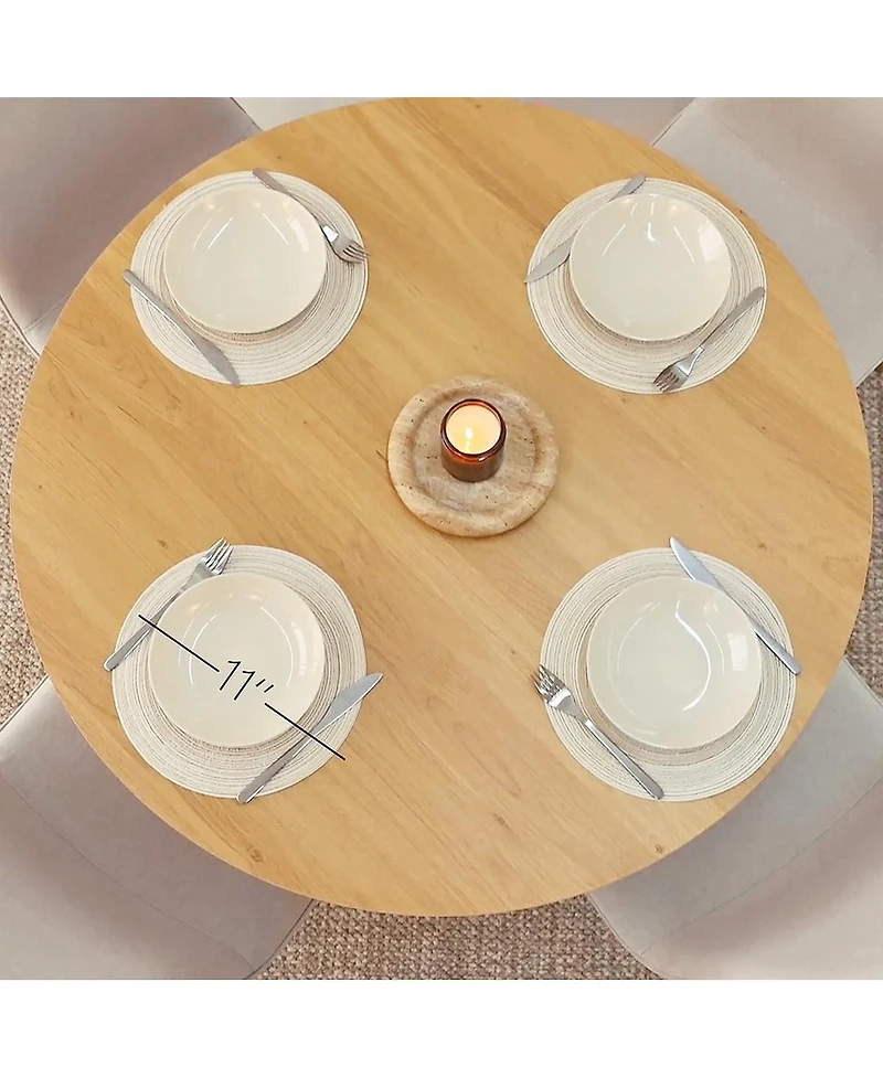 Compact 5-Piece Dining Set with 39.5 Inch Round Table and 4 Green Chairs, Natural Wood Look for Small Kitchens or Apartments-Maison Boucle