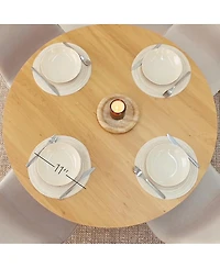 Compact 5-Piece Dining Set with 39.5 Inch Round Table and 4 Green Chairs, Natural Wood Look for Small Kitchens or Apartments-Maison Boucle