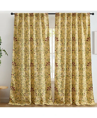 Hlc.me Florence Floral & Birds Patterned Window Back Tab Rod Pocket Curtains Bedroom - Light Blocking Darkening Window Panels