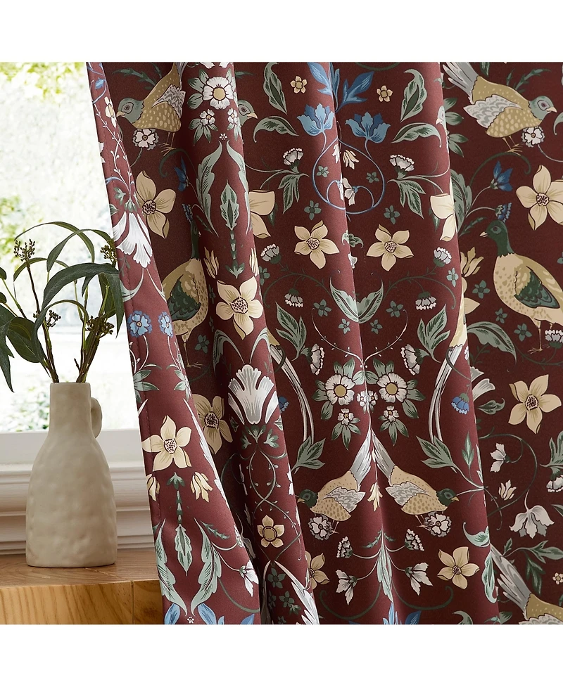 Hlc.me Florence Floral & Birds Patterned Window Back Tab Rod Pocket Curtains Bedroom - Light Blocking Darkening Window Panels