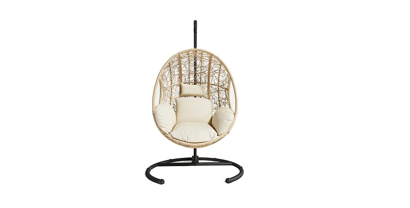 Natural Pe Wicker Egg Swing Chair with Cushion and Steel Stand