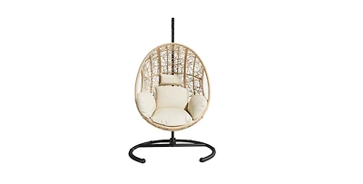 Natural Pe Wicker Egg Swing Chair with Cushion and Steel Stand