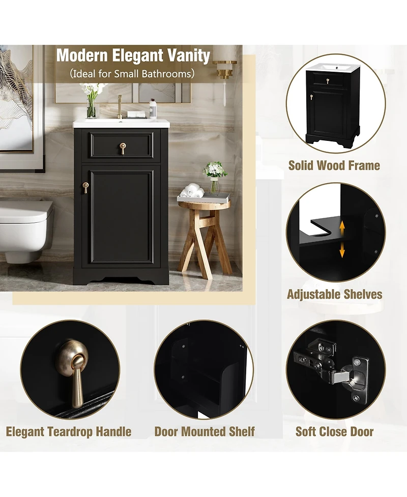 Casainc 20" Bathroom Vanity with Ceramic Sink, Soft-Close Door, Adjustable Shelf and Door-Mounted Storage Rack