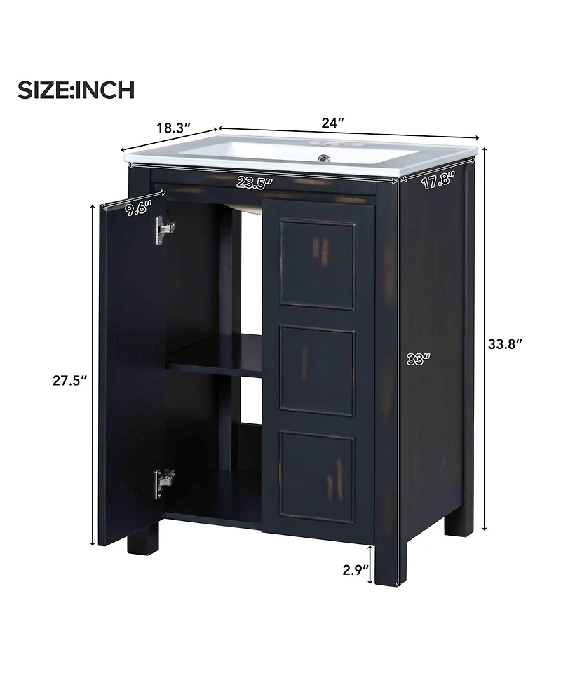 Casainc 24x18x34" Small Bathroom Vanity Combo with Ceramic Sink and 2 Soft-Close Doors