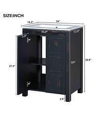 Casainc 24x18x34" Small Bathroom Vanity Combo with Ceramic Sink and 2 Soft-Close Doors