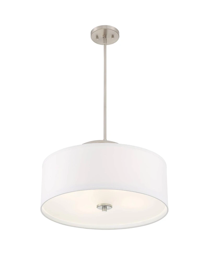 Possini Euro Design Brushed Nickel Drum Pendant Chandelier 20" Wide Modern White Linen Shade Fixture for Dining Room House Kitchen