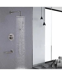 Single-Handle 3-Spray Round High Pressure Tub and Shower Faucet Brushed Nickel (Valve Included)