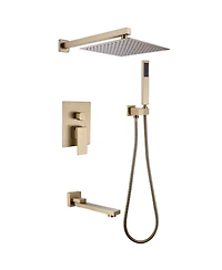 Greenspring Single-Handle 3-Spray Square High Pressure Tub and Shower Faucet in Brushed Gold (Valve Included)
