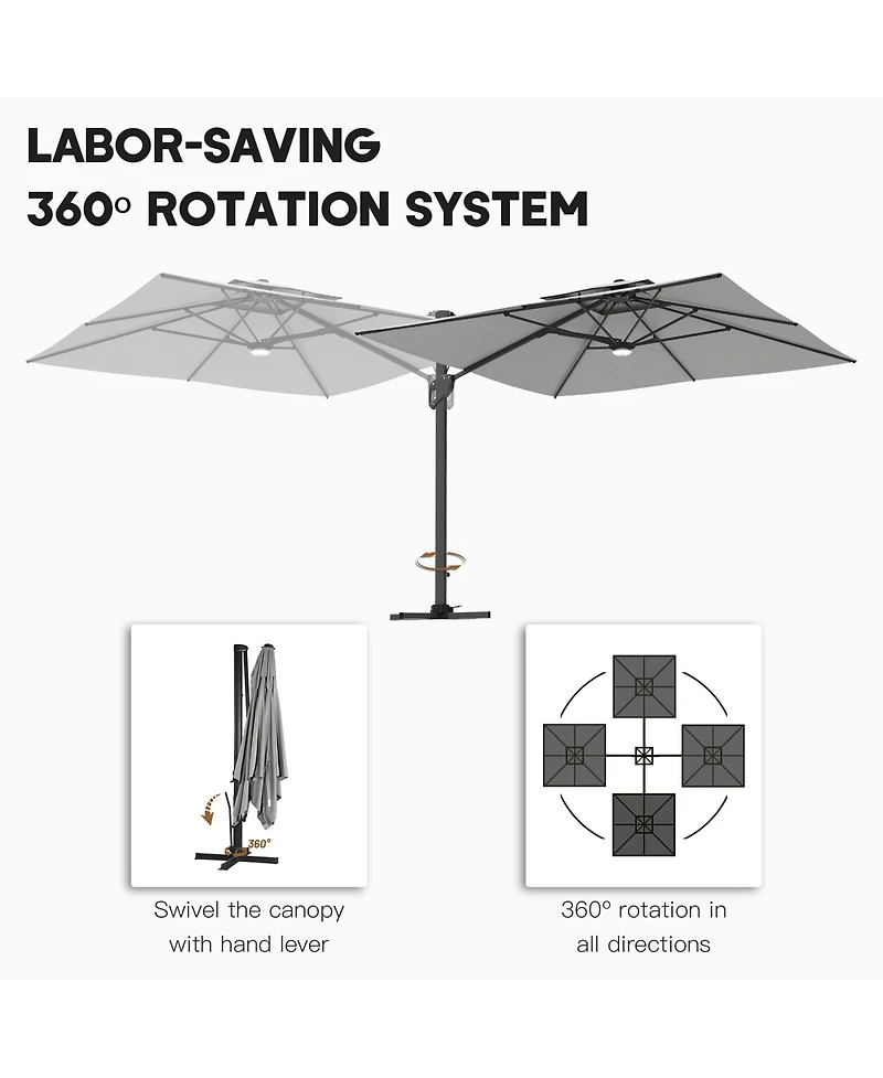 Boyel Living 10x13 ft. 360 B0; Rotation Square Cantilever Patio Umbrella with Bluetooth Speaker and Led Light