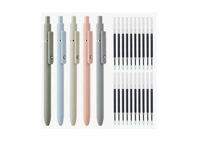 Htutwoo 20 Black Refills And 5 Multi-Coloured Pens, 1 Set Of 25 0.5mm Fine-Tip Pens, Fast-Drying, Lint-Free And Durable Ink For A Smooth Writing Exper