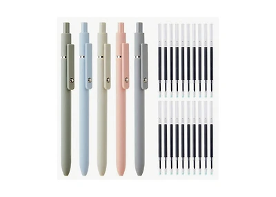 Htutwoo 20 Black Refills And 5 Multi-Coloured Pens, 1 Set Of 25 0.5mm Fine-Tip Pens, Fast-Drying, Lint-Free And Durable Ink For A Smooth Writing Exper