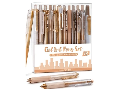 Htutwoo 12Pack Pastel Gel Ink Pen Set, 11 Pack Black Pens With 1Pack Highlighter For Writing, Retractable 0.5mm Fine Point Cute Note Taking F