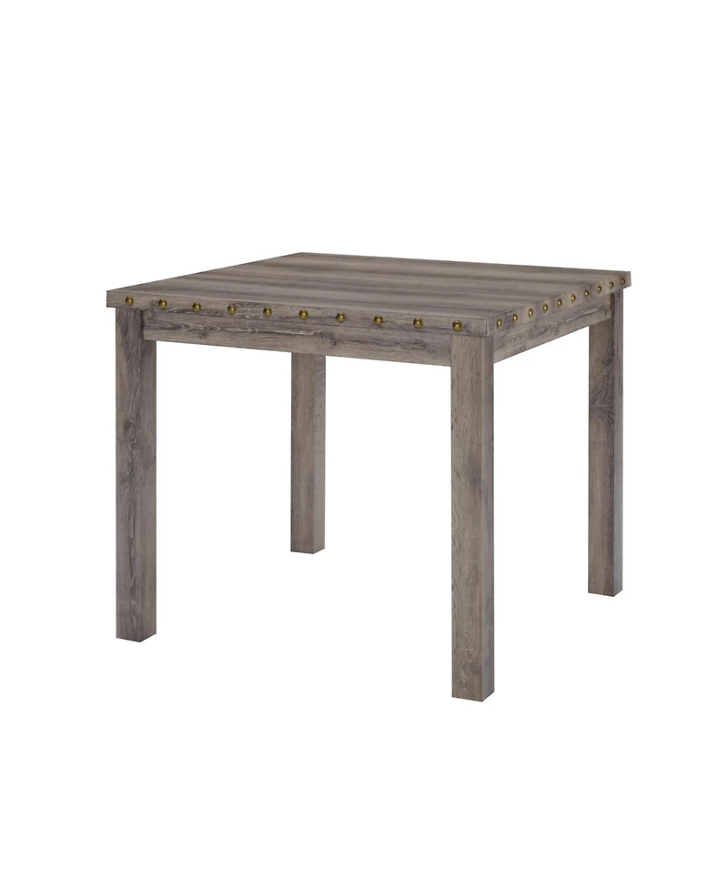 Morden Fort Rustic Counter Height Dining Table Set for 4, Farmhouse 5-Piece Linen Upholstered Stools Dinette Set with Nailhead Accents