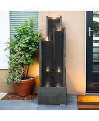 SunJet 5-Tier Modern Water Fountain, Indoor/Outdoor Resin Water Fountains with Soothing Water Sounds & Warm Led Light, Perfect for Garden, Patio, Home