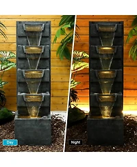 SunJet 39.3inches High Modern Water Fountain – 5-Tier Outdoor/Indoor Water Fountain with Soothing Water Sounds & Warm Led Light, Perfect for Ga