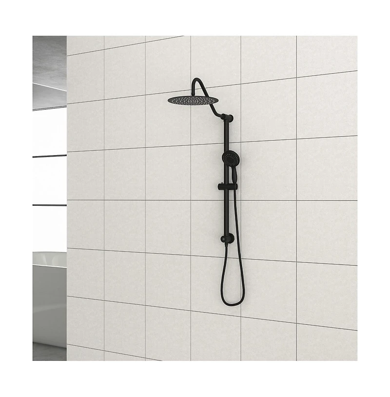 Rainsken 10 Inch Shower System with 5 Function Rain Hand Shower, 26.3" Slide Bar Shower Head Combo, Matte Black