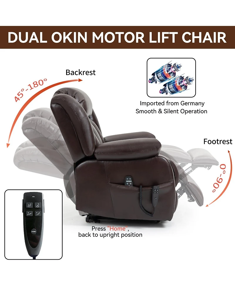Clihome Dual Motor Infinite Position Up to 350 Lbs Electric Medium size Brown Power Lift Recliner Chair with 8 Point Vibration Massage and Lumbar Heat
