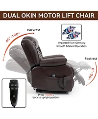 Clihome Dual Motor Infinite Position Up to 350 Lbs Electric Medium size Brown Power Lift Recliner Chair with 8 Point Vibration Massage and Lumbar Heat