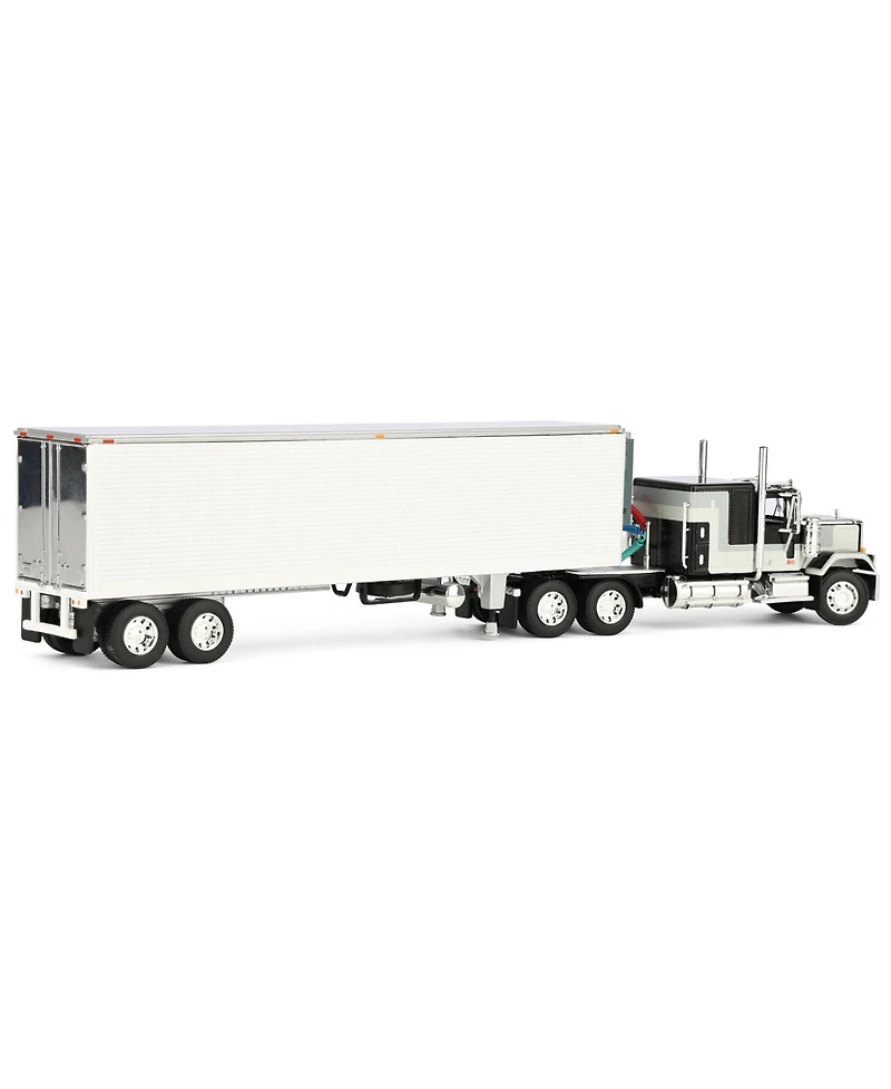 First Gear Dcp 1/64 Black Gmc General with 60in Flattop Sleeper & 40ft Vintage Reefer Trailer 60-1923
