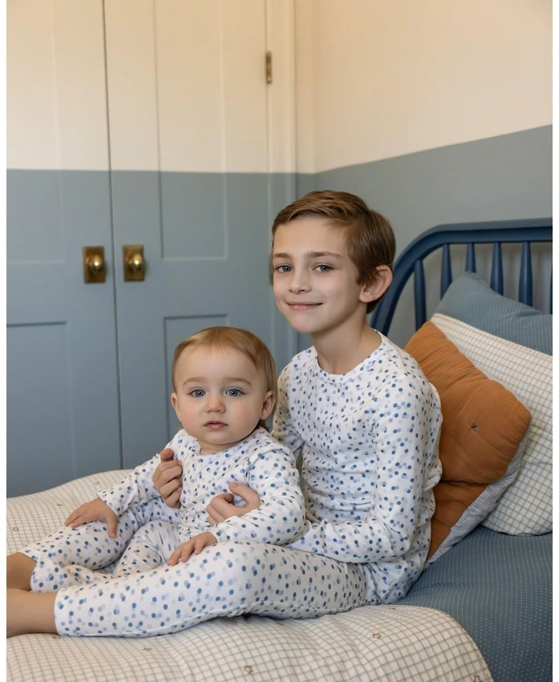 MeMoi Baby Boys 2 Piece "Blue Confetti" Pointelle Pull-On Pajama Set