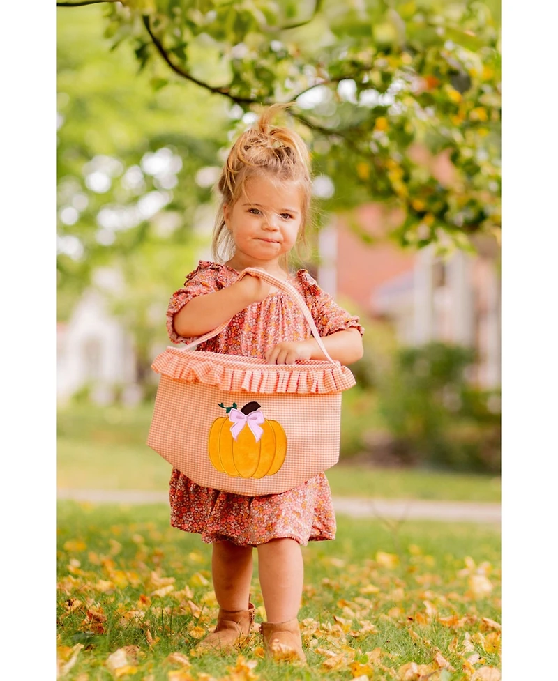 Bits & Bows Girls Ruffled Bow Halloween Pumpkin Tote in Orange