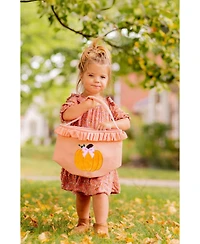 Bits & Bows Girls Ruffled Bow Halloween Pumpkin Tote in Orange