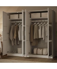 Palace Imports 100% Solid Wood Urban 4-Door Wardrobe with Mirrored Doors