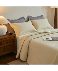MarCielo 3 Pcs 100% Cotton Oversized Bedspread Set Lightweight Quilt Set Tg