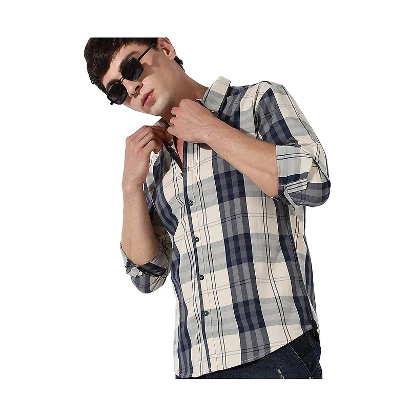 Campus Sutra Men's Plaid Button Up Shirt