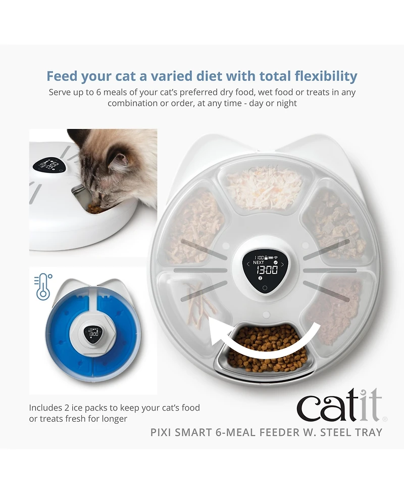 Catit Pixi Smart 6-Meal Feeder,Stainless