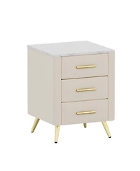 Streamdale Furniture Upholstered Nightstand - 3 Drawers, Metal Legs & Marbling Top