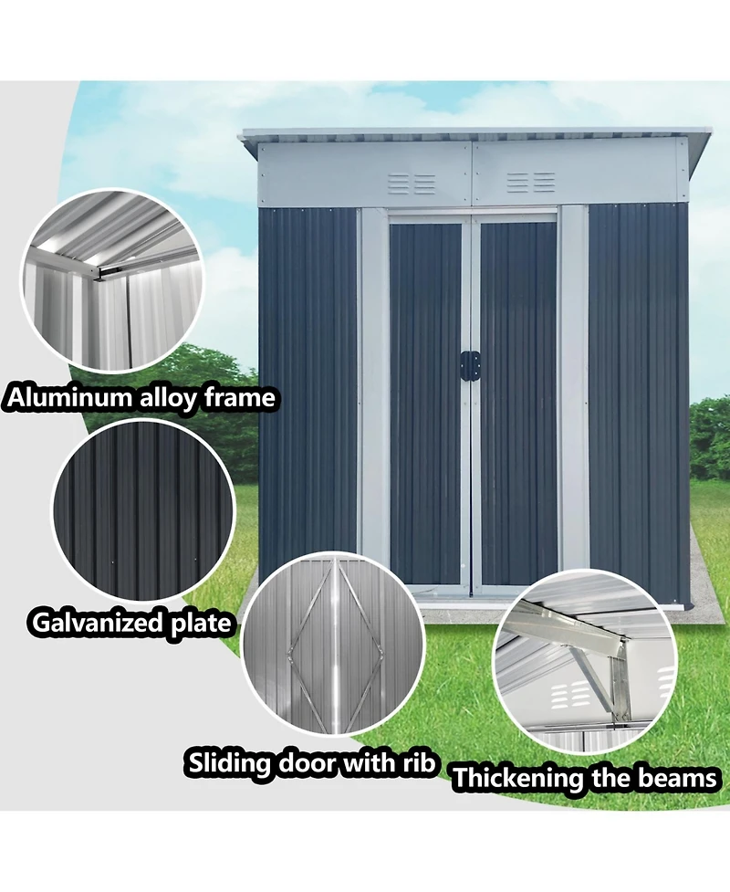 Streamdale Furniture5FTx3FT Grey Garden Shed - Aluminum Frame, Sliding Door
